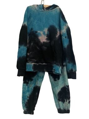 Treasure & Bond Shibori Tie Dye Hoodie Jogger Set M (8-10) Teal Black Pink GUC